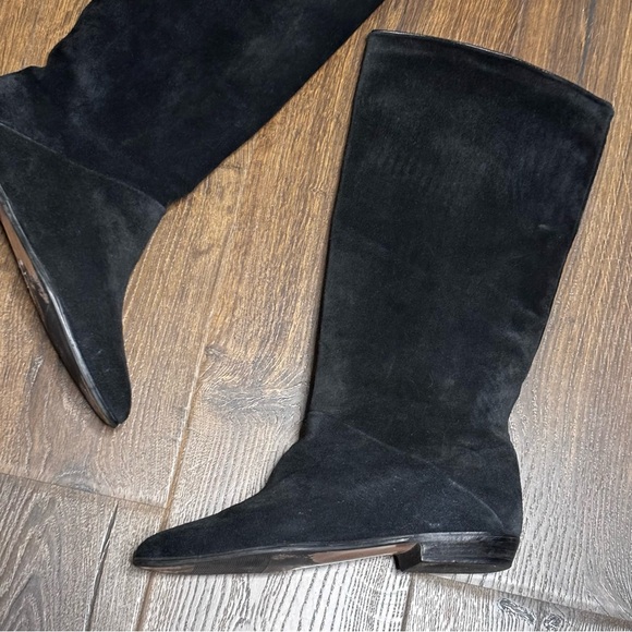 Elegant Black Knee-High suede with leather trim Women's Boots size 10 - Picture 2 of 10